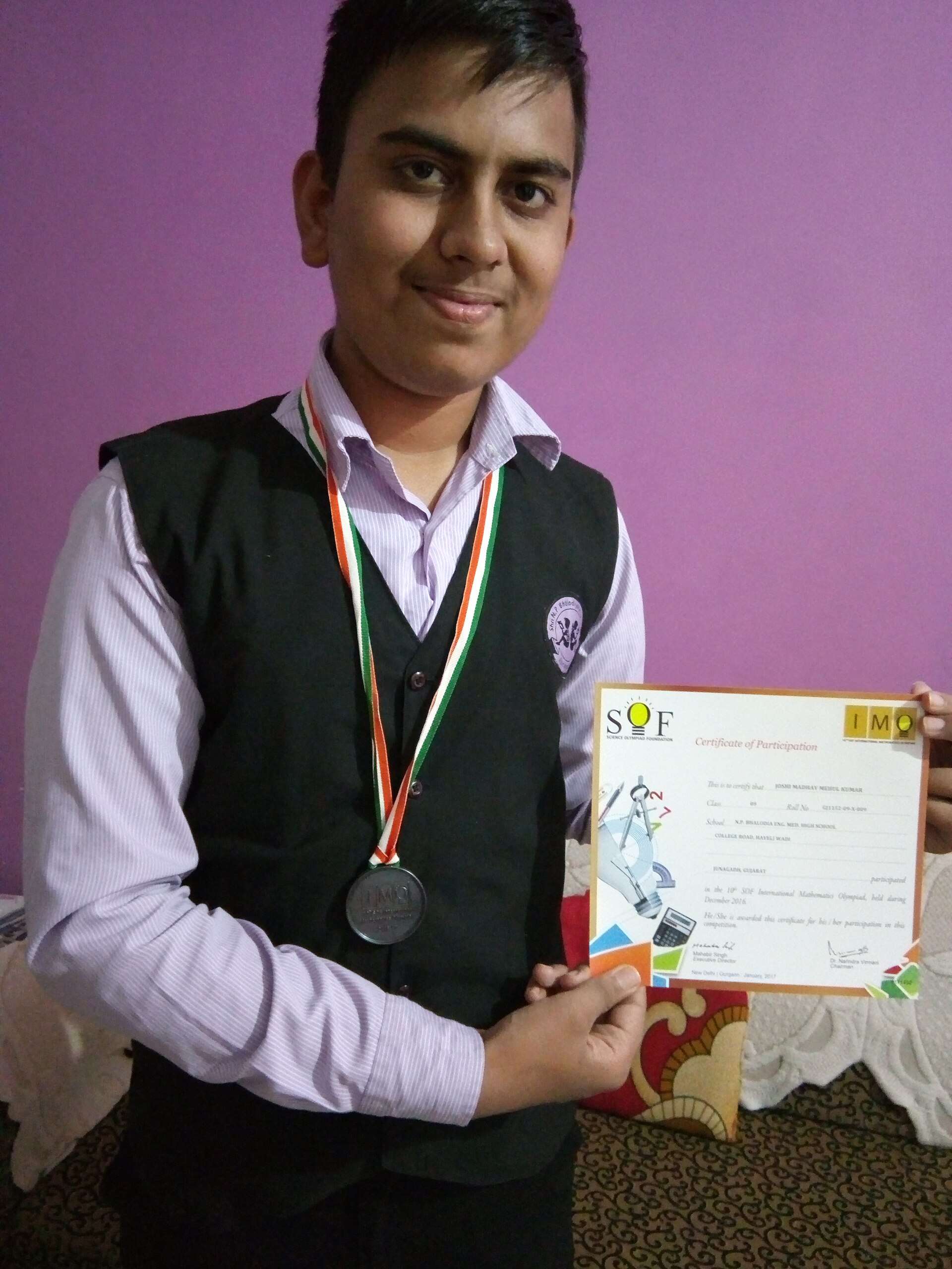 winning bronze medal in International Mathematics Olympiad