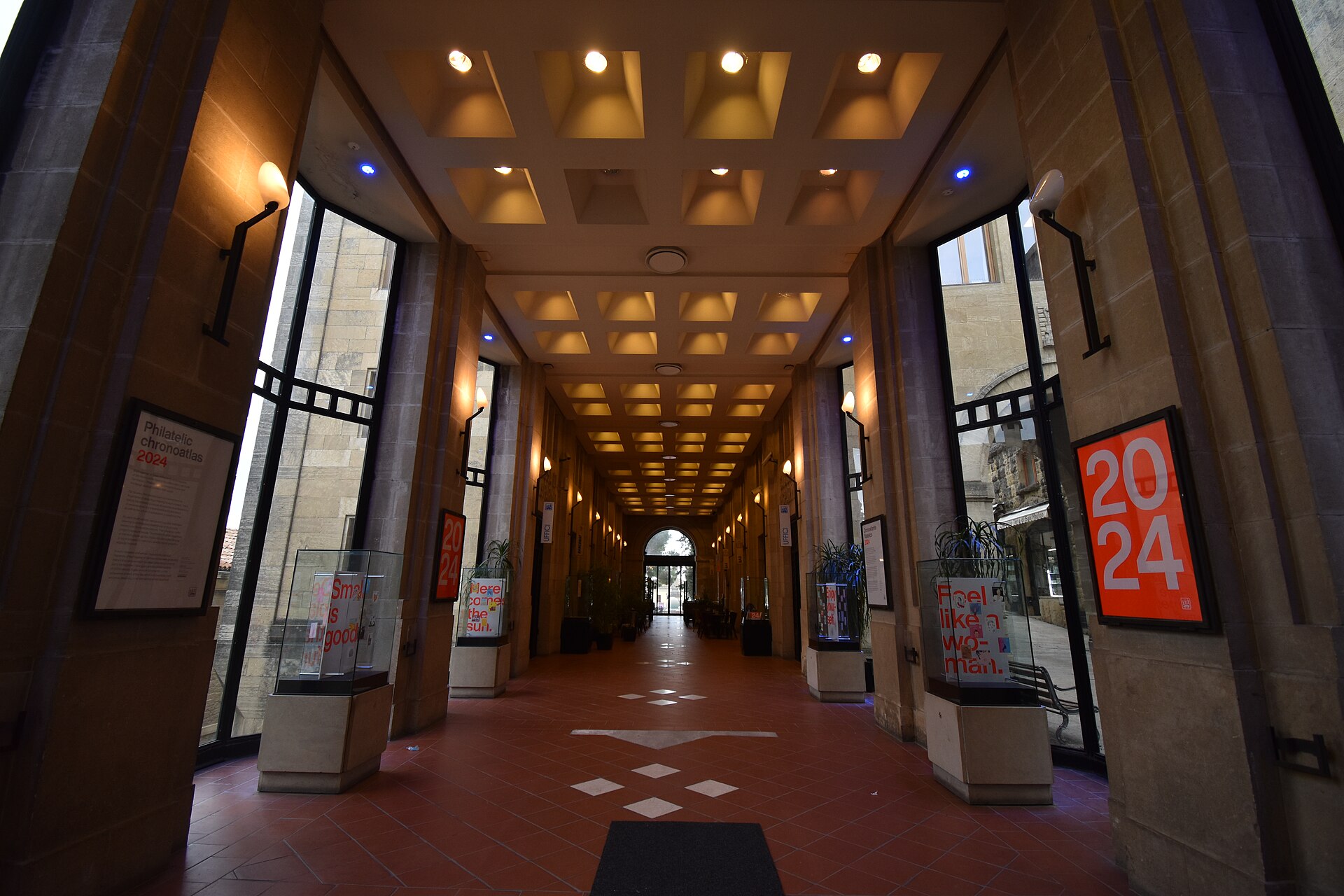 The Galleria Cassa di Risparmio arcade on Piazzetta del Titano, San Marino.