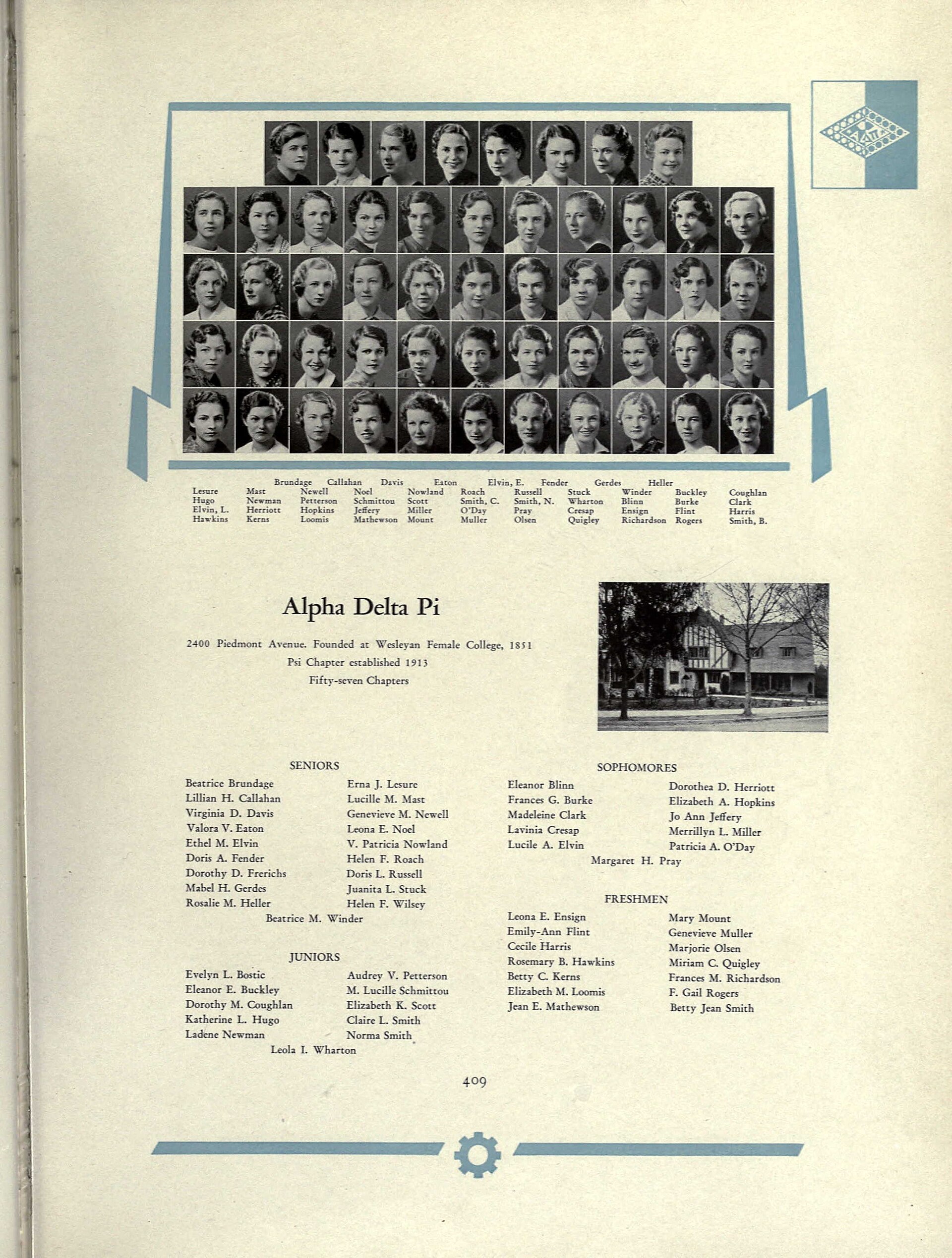 Alpha Delta Pi sorority in the University of California, Berkeley yearbook in 1935