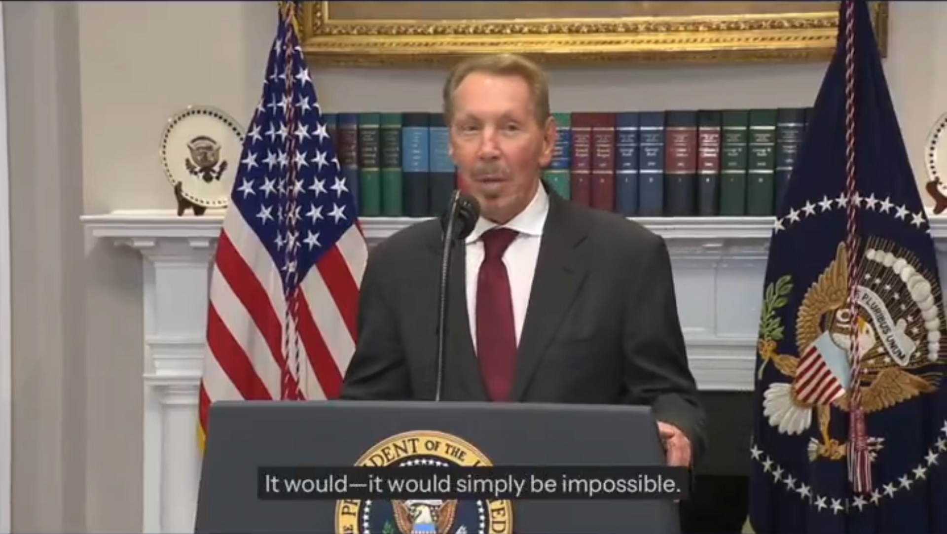 Larry Ellison speaking during White House AI press conference